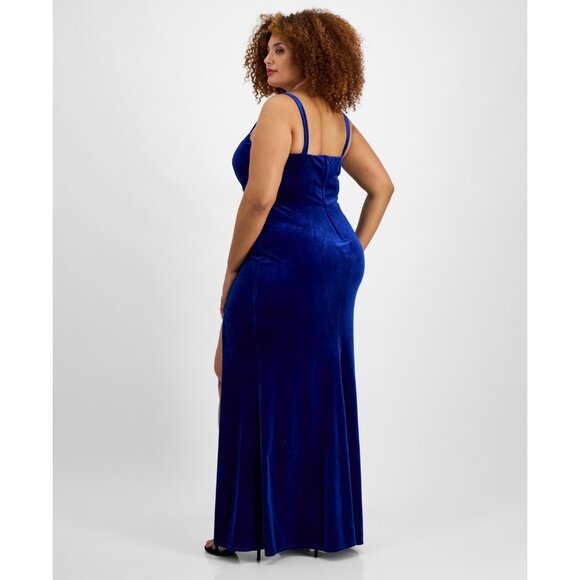 City Studios Trendy Plus Size 22W Velvet Embellished Ruched Gown Blue MSRP $129 - Picture 4 of 4